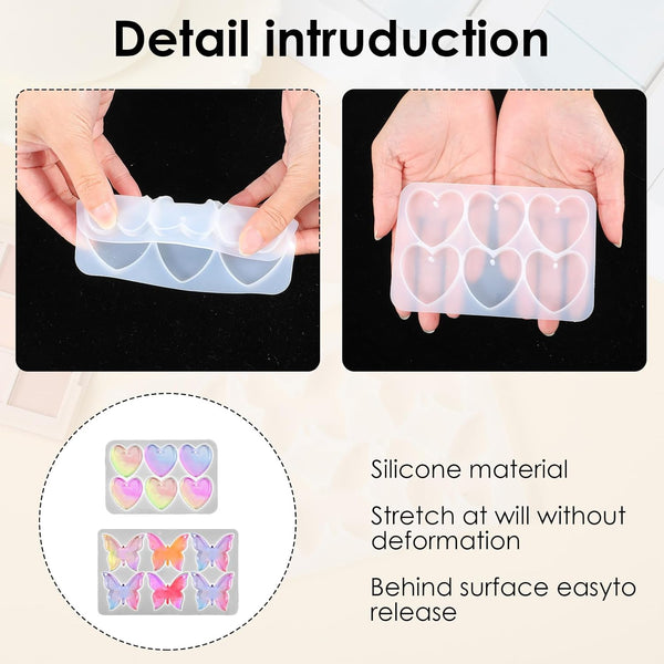2 x Butterfly Heart Keychain Silicone Molds Epoxy Resin DIY Crafts Jewellery Making