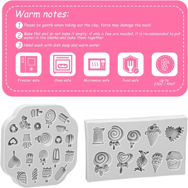 2 Pcs Sweet Ice Cream Lolly Silicone Mold Polymer Clay Jewellery Earrings DIY