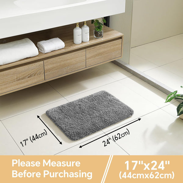 Microfibre Bath Bathroom Mat Non Slip Machine Wash 17" x 24" Grey
