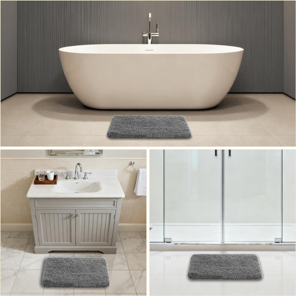 Microfibre Bath Bathroom Mat Non Slip Machine Wash 17" x 24" Grey