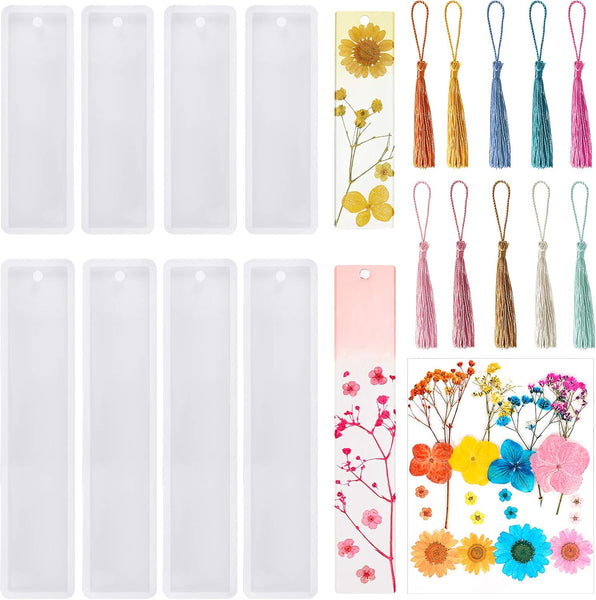 38 Pce Bookmark Silicone Resin Epoxy Mold Set Tassels Dried Flowers