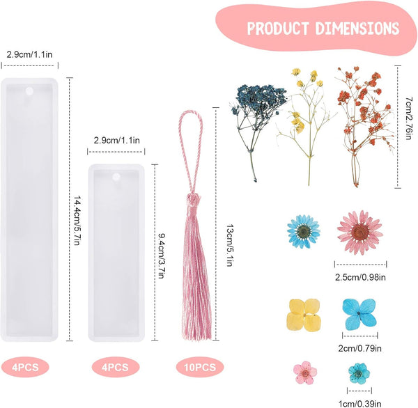 38 Pce Bookmark Silicone Resin Epoxy Mold Set Tassels Dried Flowers