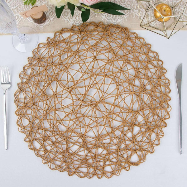 6 Pack Natural Woven Metallic String Round Placemats 15 Inch