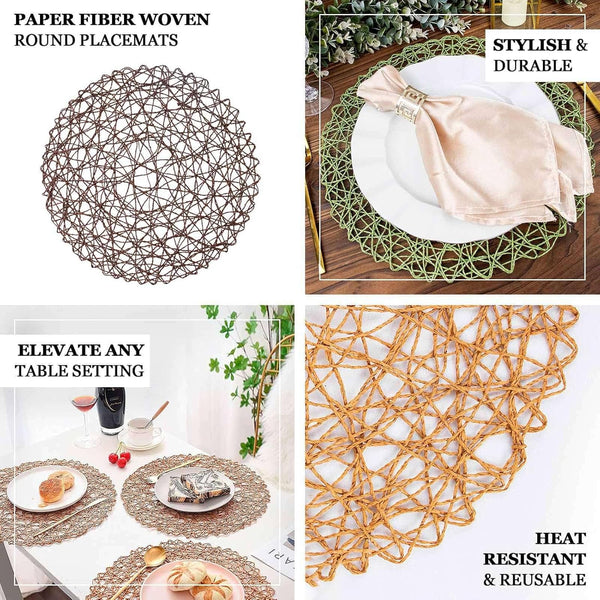 6 Pack Natural Woven Metallic String Round Placemats 15 Inch