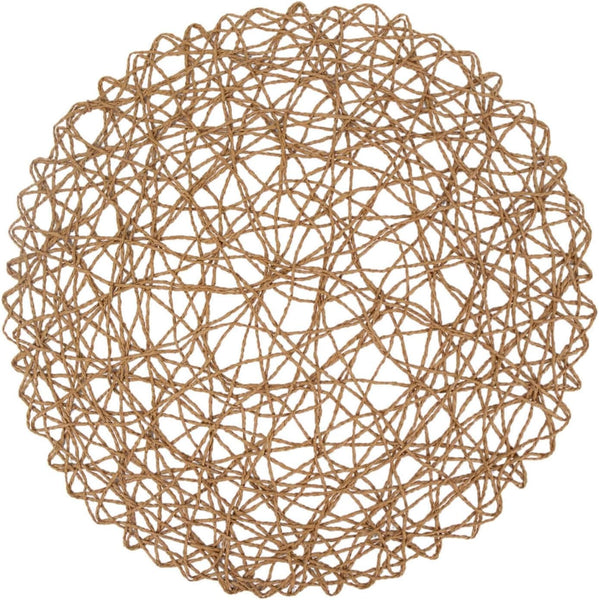 6 Pack Natural Woven Metallic String Round Placemats 15 Inch