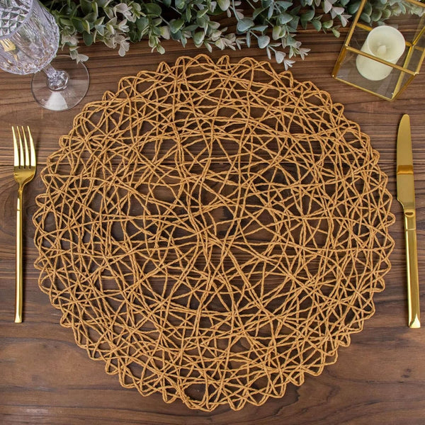 6 Pack Natural Woven Metallic String Round Placemats 15 Inch