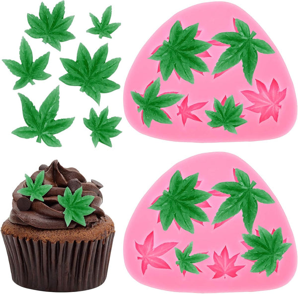 2 Pce Weed Leaf Leaves Silicone Mold Cake Fondant Chocolate Sugar Craft Pink