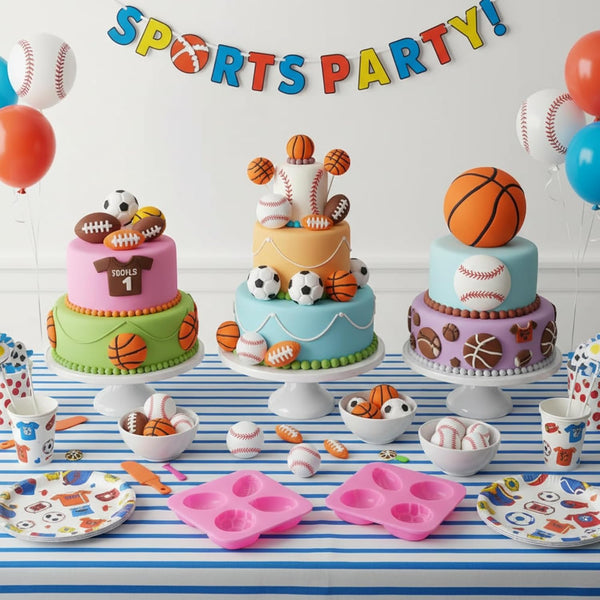 2 Pce Sports Silicone Mold Cake Fondant Topper Decor Football Basketball Baseball Soccer