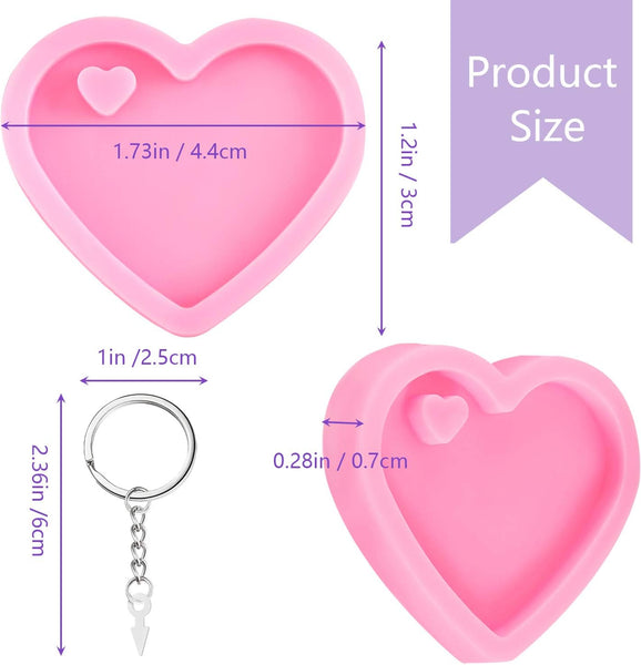 4 Pce Heart Keychain Silicone Molds Epoxy Resin + 20 Key Rings DIY Kit