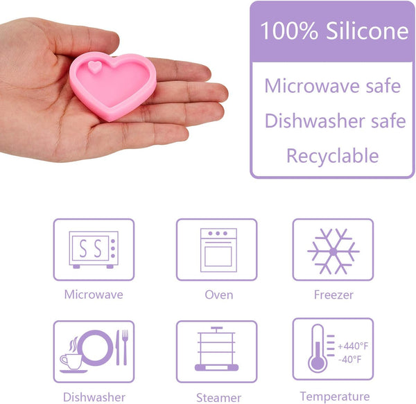 4 Pce Heart Keychain Silicone Molds Epoxy Resin + 20 Key Rings DIY Kit