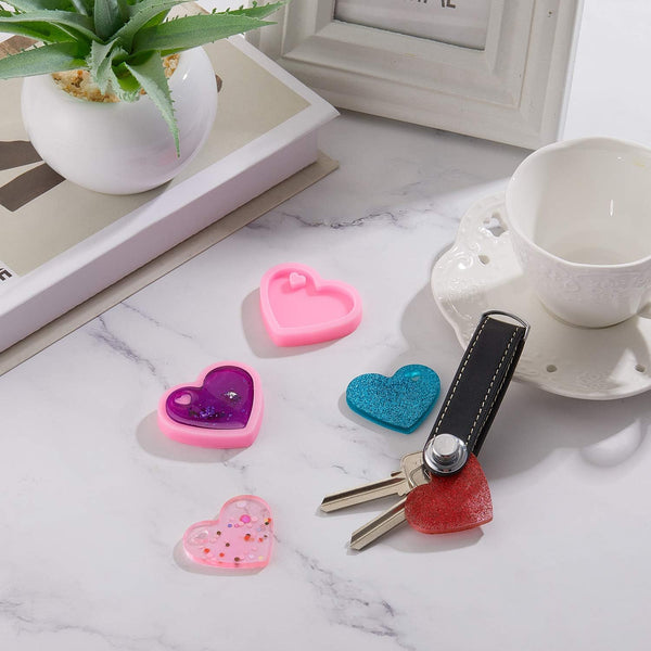 4 Pce Heart Keychain Silicone Molds Epoxy Resin + 20 Key Rings DIY Kit