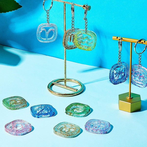 3 Pce Zodiac Sign Keychain Pendant Silicone Molds Resin Epoxy + Holographic Glitter