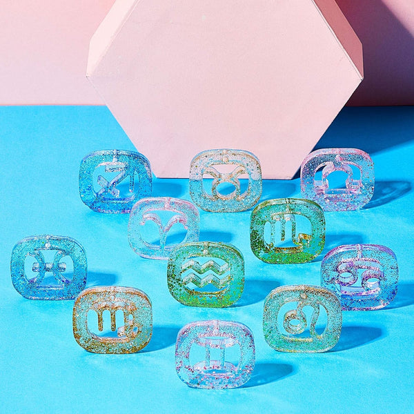 3 Pce Zodiac Sign Keychain Pendant Silicone Molds Resin Epoxy + Holographic Glitter