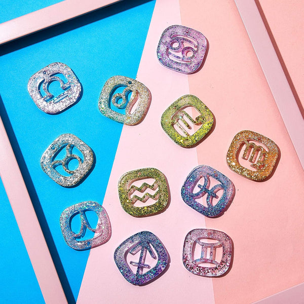 3 Pce Zodiac Sign Keychain Pendant Silicone Molds Resin Epoxy + Holographic Glitter