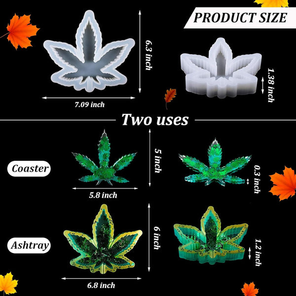 2 Pce Weed Hemp Leaf Silicone Mold Epoxy Resin Casting DIY