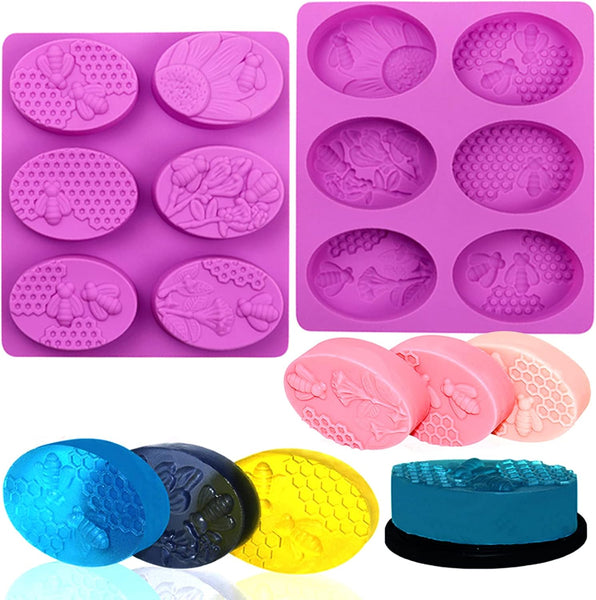 2 x Silicone Molds Candle Soap Cake Resin Bees Honey Purple