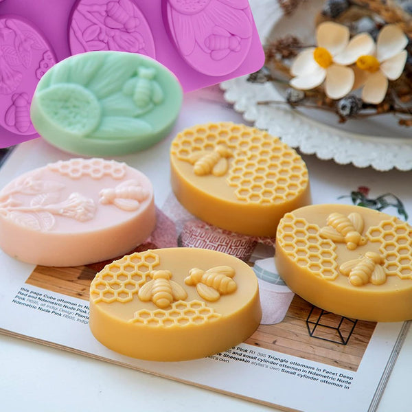 2 x Silicone Molds Candle Soap Cake Resin Bees Honey Purple
