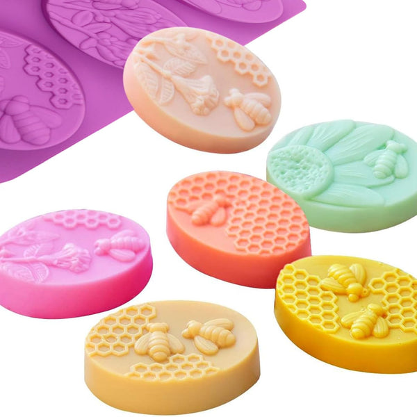 2 x Silicone Molds Candle Soap Cake Resin Bees Honey Purple