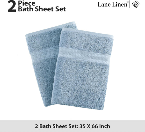 Pair Cotton Bath Sheets Towels 550gsm 35 x 66 Inches Blue