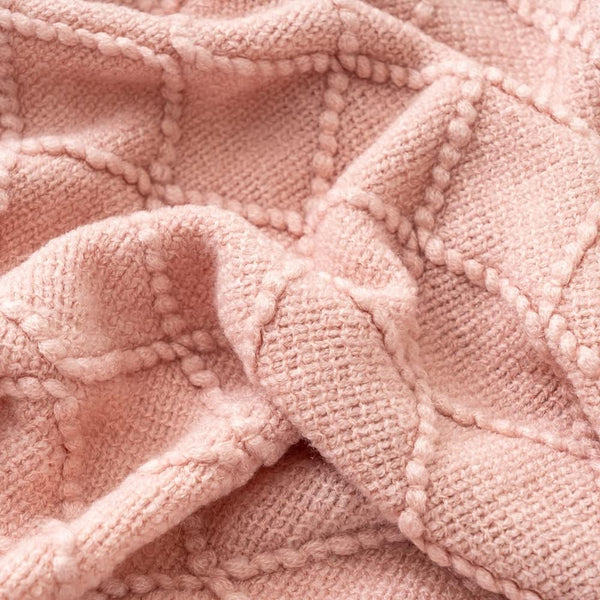 Diamond Minimalist Acrylic Knit Throw Blanket Tassel Fringe 50 × 80 Inches Pink
