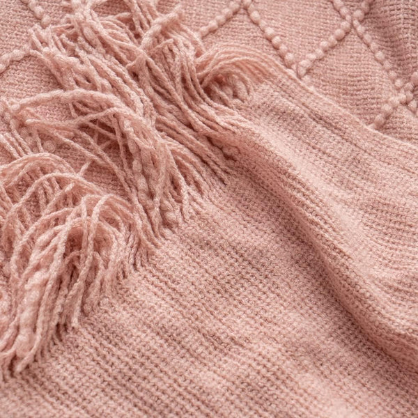 Diamond Minimalist Acrylic Knit Throw Blanket Tassel Fringe 50 × 80 Inches Pink