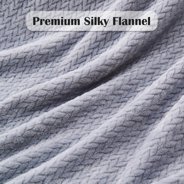Super Soft Blanket Throw Flannel Fleece Leaves Pattern 50" x 60" Grey