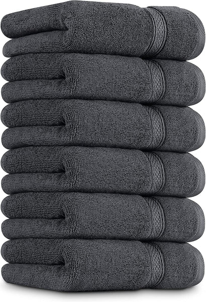 6 Pack Ring Spun Cotton Hand Towels 16 x 28 Inches 600gsm Grey