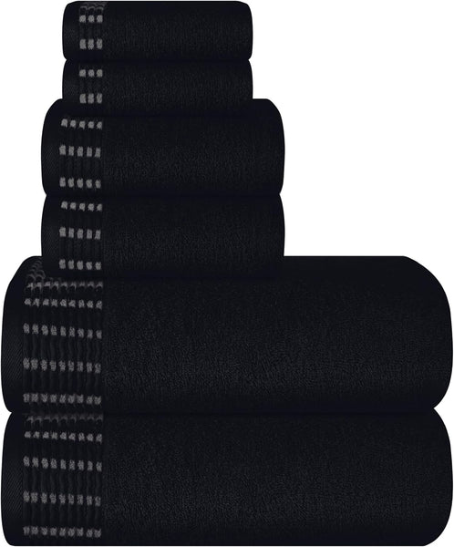 6 Pack Cotton Bath Hand Towel Face Cloth Set Black