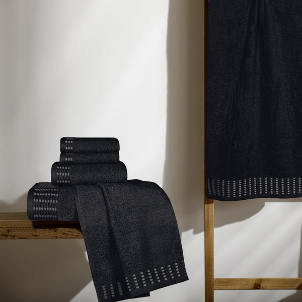 6 Pack Cotton Bath Hand Towel Face Cloth Set Black