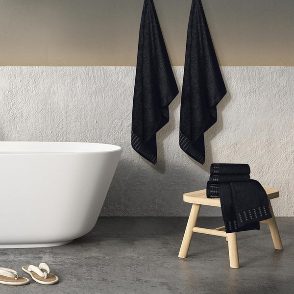 6 Pack Cotton Bath Hand Towel Face Cloth Set Black