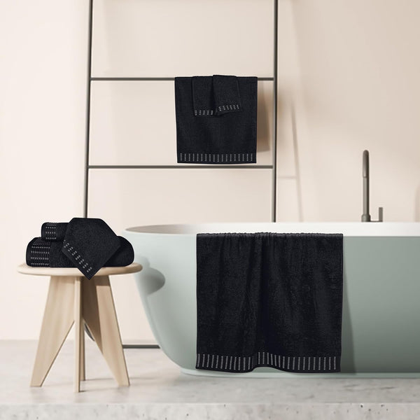 6 Pack Cotton Bath Hand Towel Face Cloth Set Black