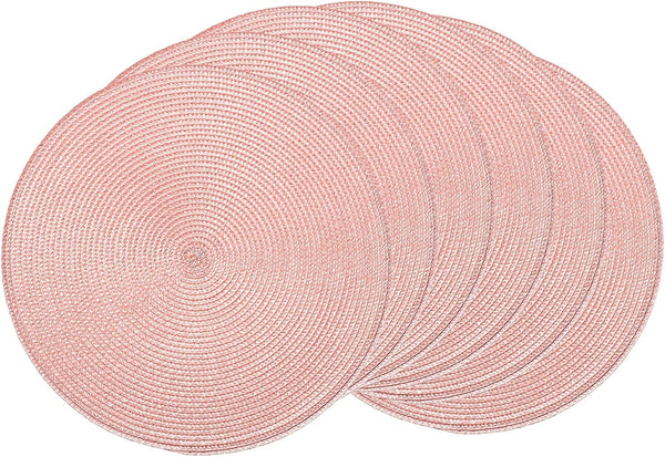 Set of 6 Round Braided Woven Heat Resistant Placemats 15" Pink