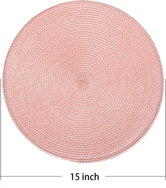 Set of 6 Round Braided Woven Heat Resistant Placemats 15" Pink