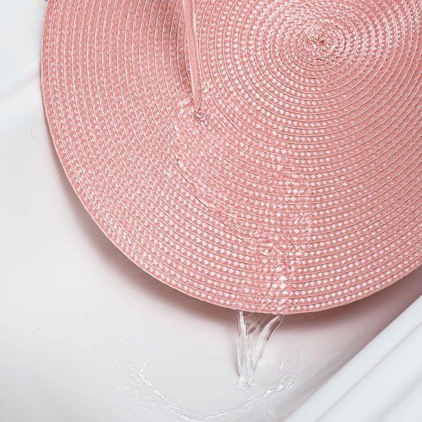 Set of 6 Round Braided Woven Heat Resistant Placemats 15" Pink