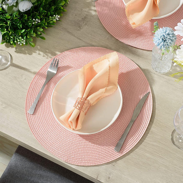 Set of 6 Round Braided Woven Heat Resistant Placemats 15" Pink