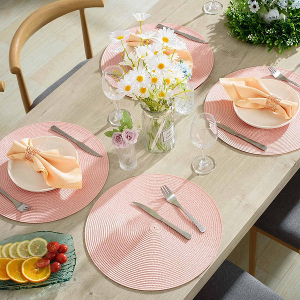 Set of 6 Round Braided Woven Heat Resistant Placemats 15" Pink