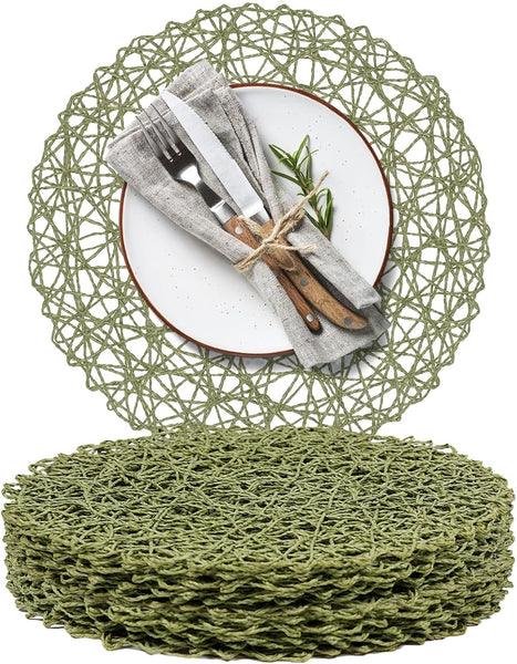 Set of 12 Round Braided Woven Rustic Heat Resistant Placemats 13" Green