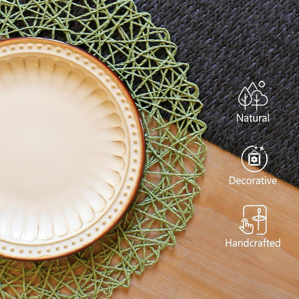 Set of 12 Round Braided Woven Rustic Heat Resistant Placemats 13" Green