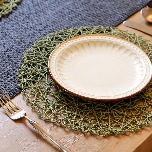 Set of 12 Round Braided Woven Rustic Heat Resistant Placemats 13" Green