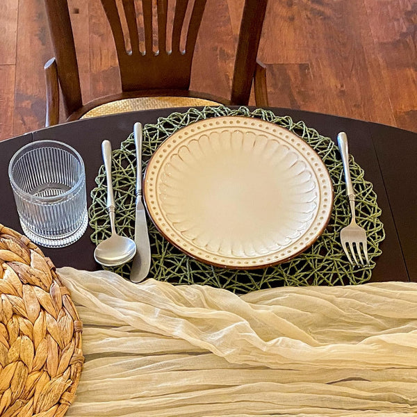 Set of 12 Round Braided Woven Rustic Heat Resistant Placemats 13" Green