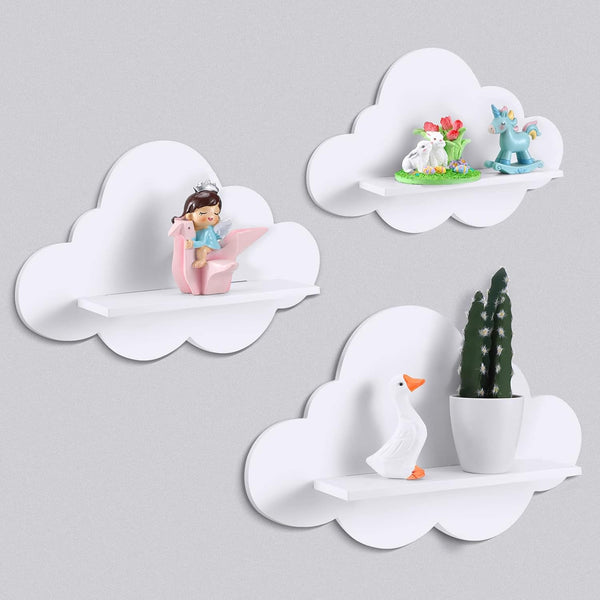 3 Pce Floating Cloud Shelves Wall Bedroom Nursery Decor Wooden White