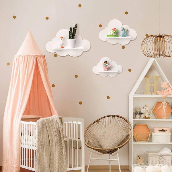 3 Pce Floating Cloud Shelves Wall Bedroom Nursery Decor Wooden White