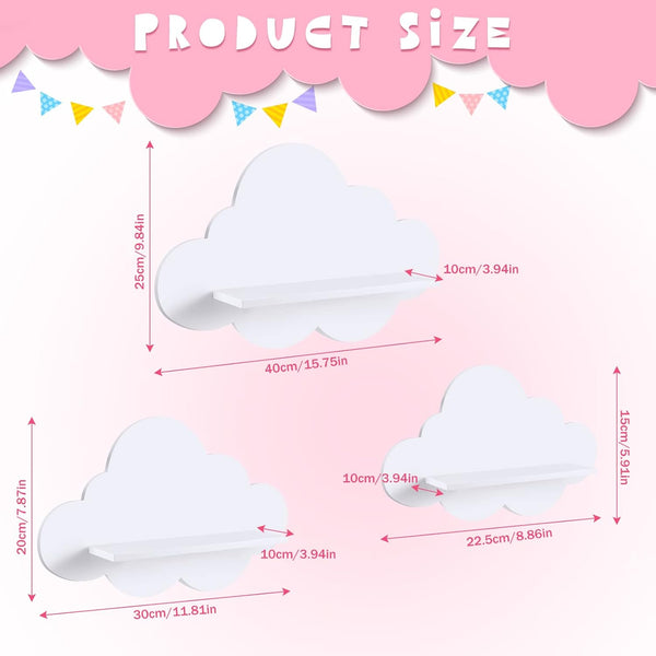 3 Pce Floating Cloud Shelves Wall Bedroom Nursery Decor Wooden White