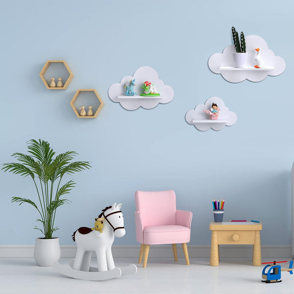 3 Pce Floating Cloud Shelves Wall Bedroom Nursery Decor Wooden White