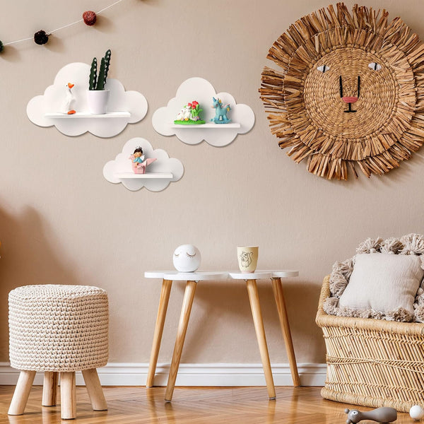 3 Pce Floating Cloud Shelves Wall Bedroom Nursery Decor Wooden White