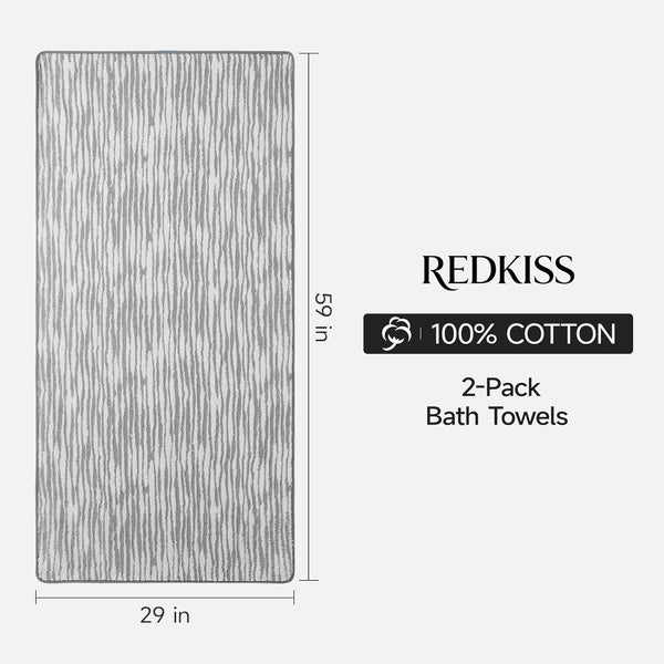 Pair Cotton 550gsm Bath Towels Double Sided Design 150 x 74cm Gray