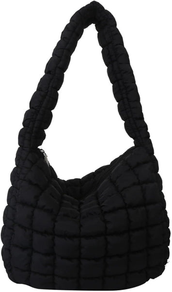 Nylon Quilted Puffer Shoulder Bag Handbag Black