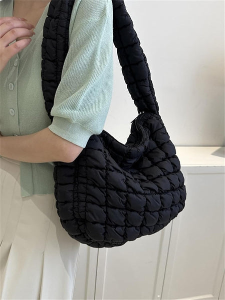 Nylon Quilted Puffer Shoulder Bag Handbag Black