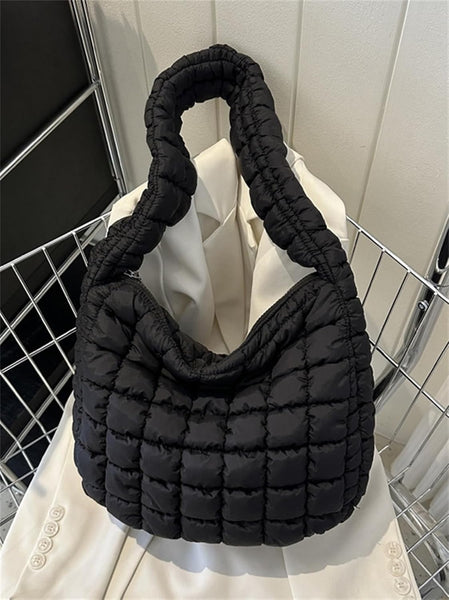 Nylon Quilted Puffer Shoulder Bag Handbag Black