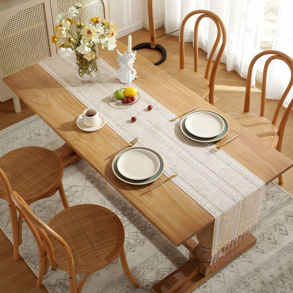 Braided Striped Linen Table Runner Tablerunner 13 x 90 Inches Ivory Beige